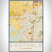 Eastvale California Map Print Portrait Orientation in Woodblock Style With Shaded Background