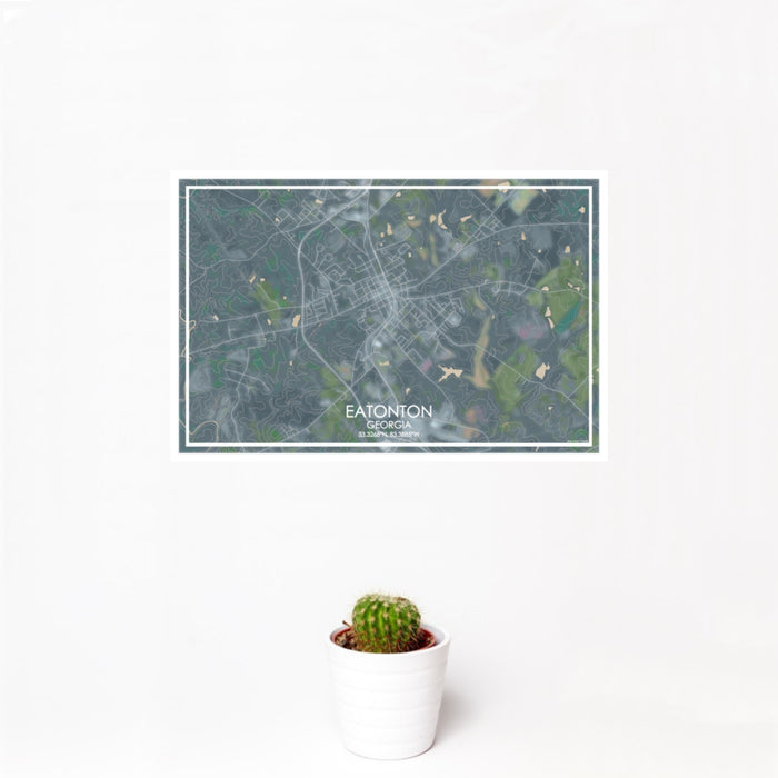 12x18 Eatonton Georgia Map Print Landscape Orientation in Afternoon Style With Small Cactus Plant in White Planter