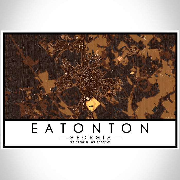 Eatonton Georgia Map Print Landscape Orientation in Ember Style With Shaded Background