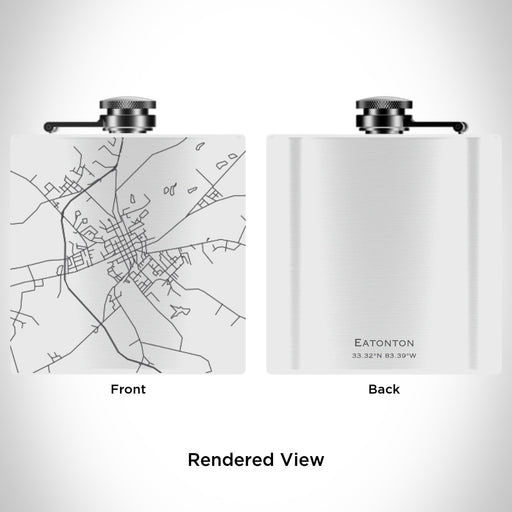 Rendered View of Eatonton Georgia Map Engraving on 6oz Stainless Steel Flask in White