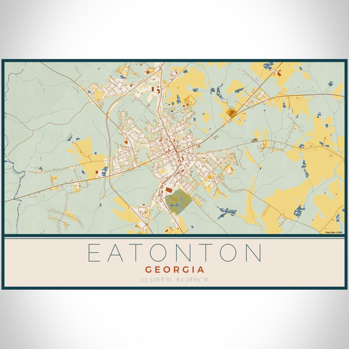 Eatonton Georgia Map Print Landscape Orientation in Woodblock Style With Shaded Background
