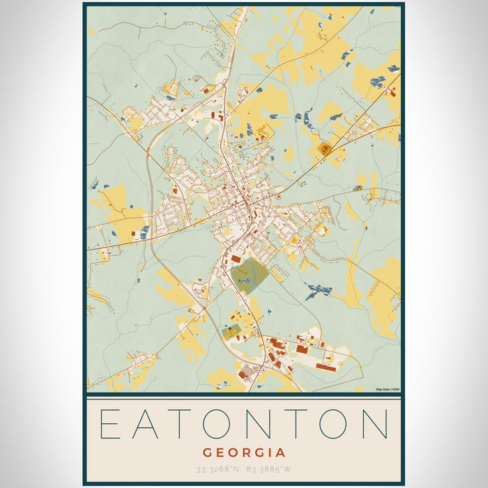 Eatonton Georgia Map Print Portrait Orientation in Woodblock Style With Shaded Background