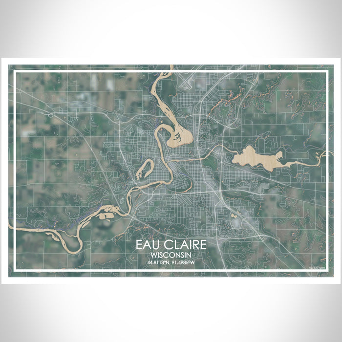 Eau Claire Wisconsin Map Print Landscape Orientation in Afternoon Style With Shaded Background