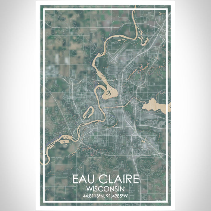 Eau Claire Wisconsin Map Print Portrait Orientation in Afternoon Style With Shaded Background