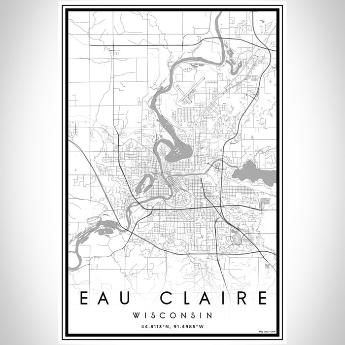 Eau Claire Wisconsin Map Print Portrait Orientation in Classic Style With Shaded Background