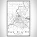 Eau Claire Wisconsin Map Print Portrait Orientation in Classic Style With Shaded Background