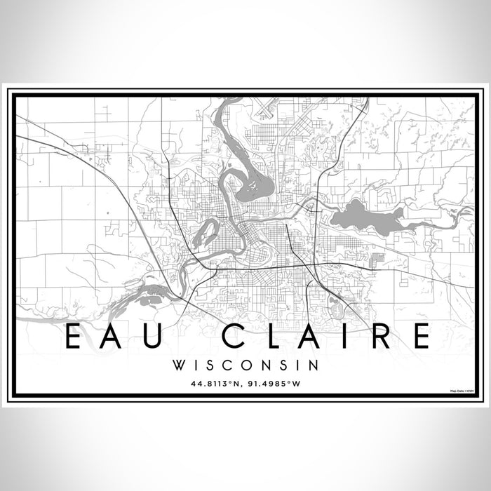 Eau Claire Wisconsin Map Print Landscape Orientation in Classic Style With Shaded Background