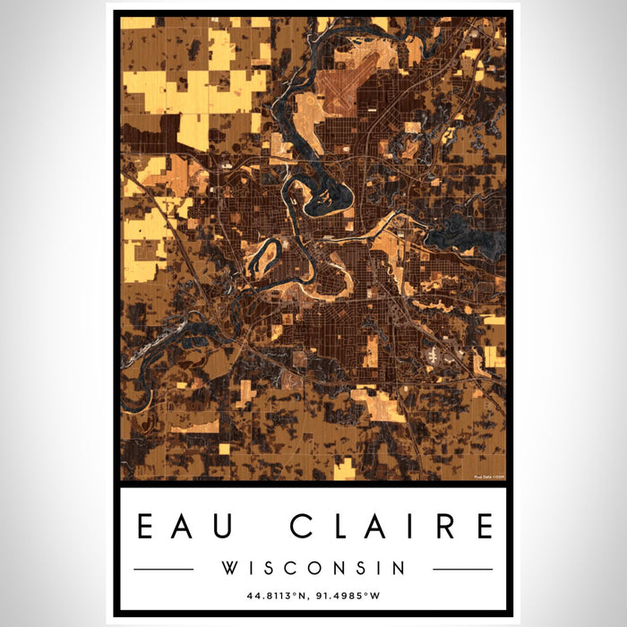 Eau Claire Wisconsin Map Print Portrait Orientation in Ember Style With Shaded Background