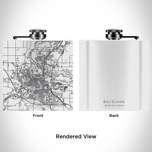Rendered View of Eau Claire Wisconsin Map Engraving on 6oz Stainless Steel Flask in White