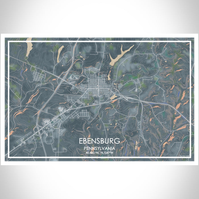 Ebensburg Pennsylvania Map Print Landscape Orientation in Afternoon Style With Shaded Background