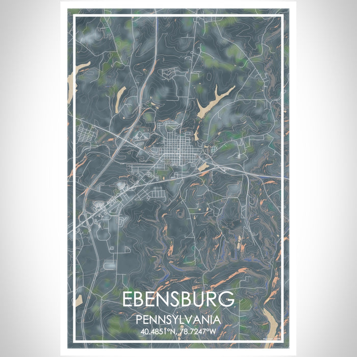 Ebensburg Pennsylvania Map Print Portrait Orientation in Afternoon Style With Shaded Background