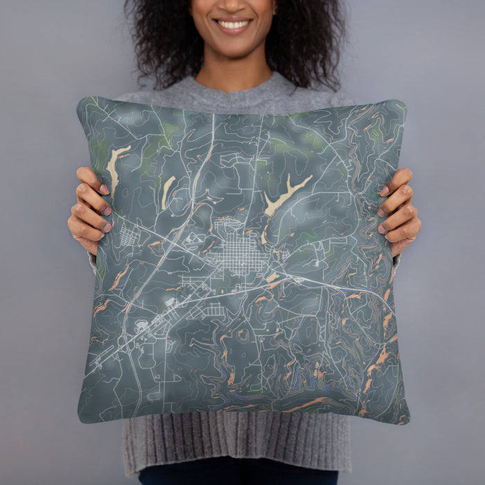 Person holding 18x18 Custom Ebensburg Pennsylvania Map Throw Pillow in Afternoon