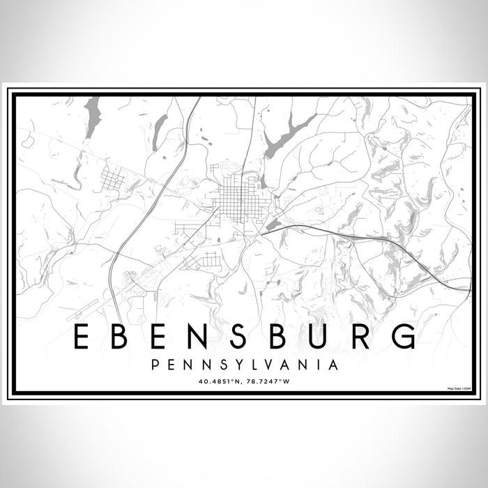 Ebensburg Pennsylvania Map Print Landscape Orientation in Classic Style With Shaded Background