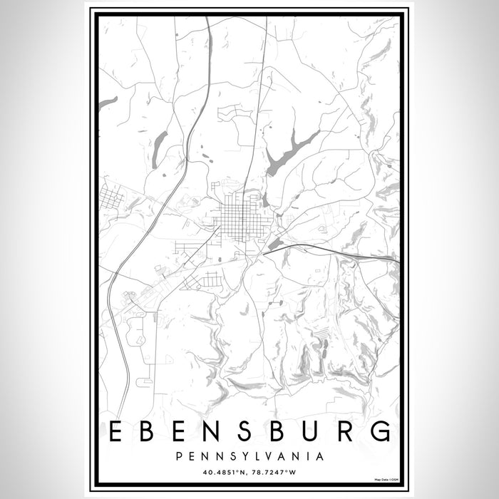 Ebensburg Pennsylvania Map Print Portrait Orientation in Classic Style With Shaded Background