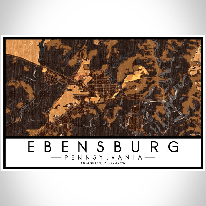 Ebensburg Pennsylvania Map Print Landscape Orientation in Ember Style With Shaded Background