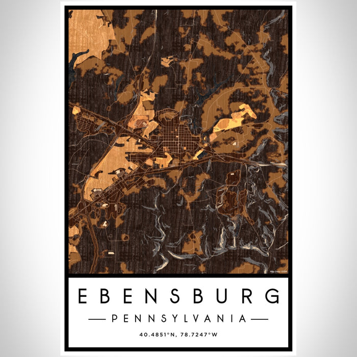 Ebensburg Pennsylvania Map Print Portrait Orientation in Ember Style With Shaded Background