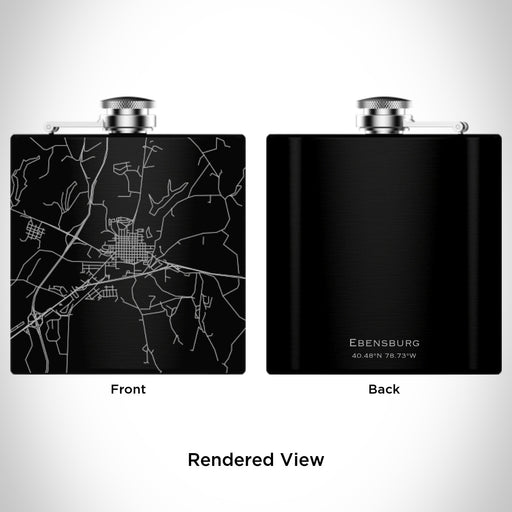 Rendered View of Ebensburg Pennsylvania Map Engraving on 6oz Stainless Steel Flask in Black
