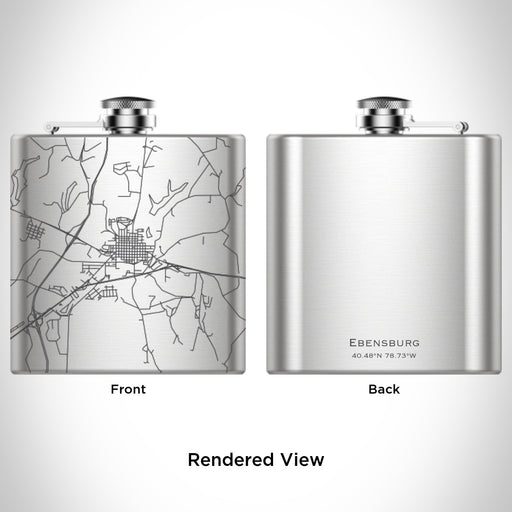 Rendered View of Ebensburg Pennsylvania Map Engraving on 6oz Stainless Steel Flask