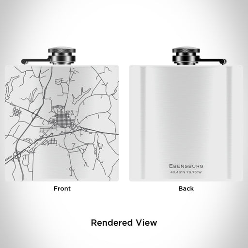 Rendered View of Ebensburg Pennsylvania Map Engraving on 6oz Stainless Steel Flask in White