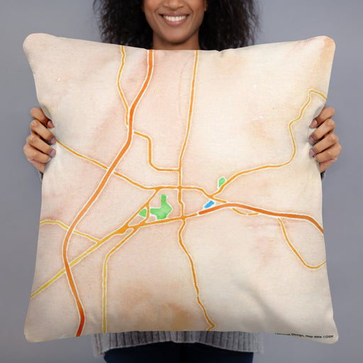 Person holding 22x22 Custom Ebensburg Pennsylvania Map Throw Pillow in Watercolor