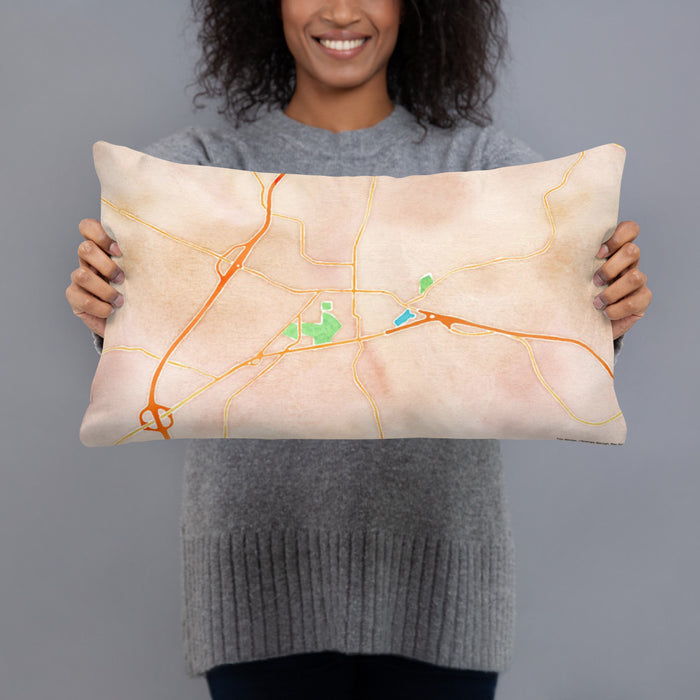 Person holding 20x12 Custom Ebensburg Pennsylvania Map Throw Pillow in Watercolor