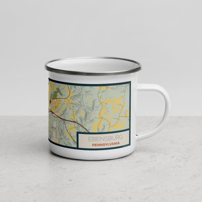 Right View Custom Ebensburg Pennsylvania Map Enamel Mug in Woodblock