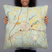 Person holding 22x22 Custom Ebensburg Pennsylvania Map Throw Pillow in Woodblock