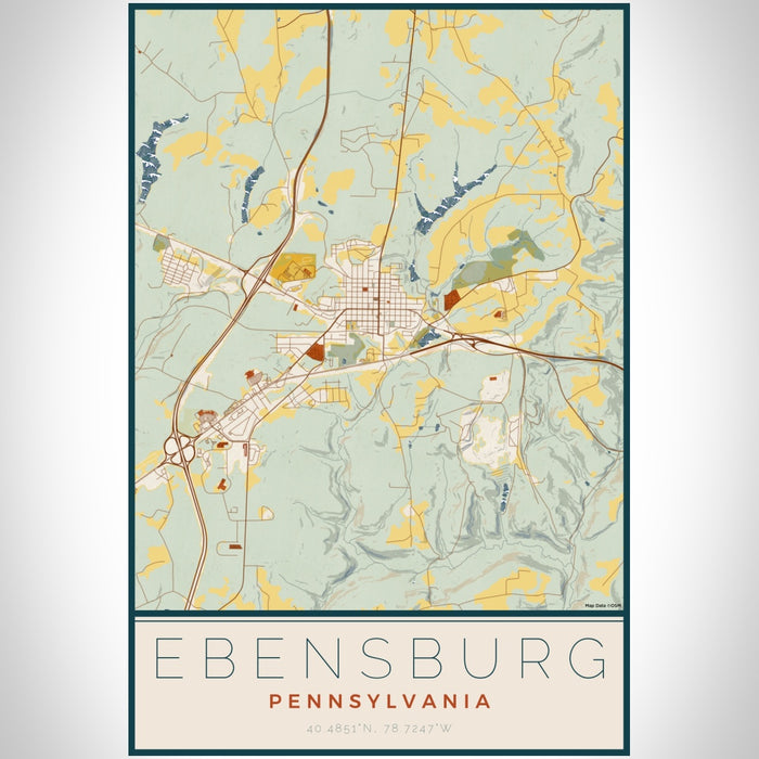 Ebensburg Pennsylvania Map Print Portrait Orientation in Woodblock Style With Shaded Background
