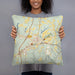 Person holding 18x18 Custom Ebensburg Pennsylvania Map Throw Pillow in Woodblock