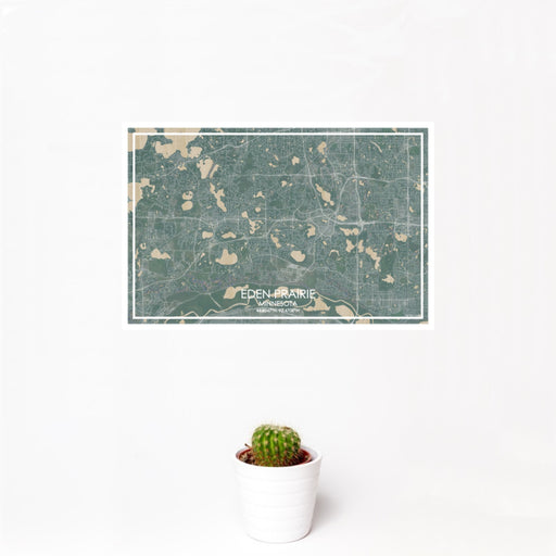12x18 Eden Prairie Minnesota Map Print Landscape Orientation in Afternoon Style With Small Cactus Plant in White Planter