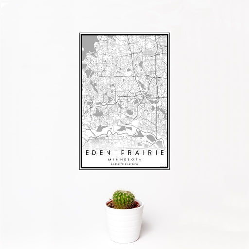 12x18 Eden Prairie Minnesota Map Print Portrait Orientation in Classic Style With Small Cactus Plant in White Planter