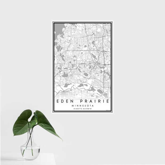 16x24 Eden Prairie Minnesota Map Print Portrait Orientation in Classic Style With Tropical Plant Leaves in Water