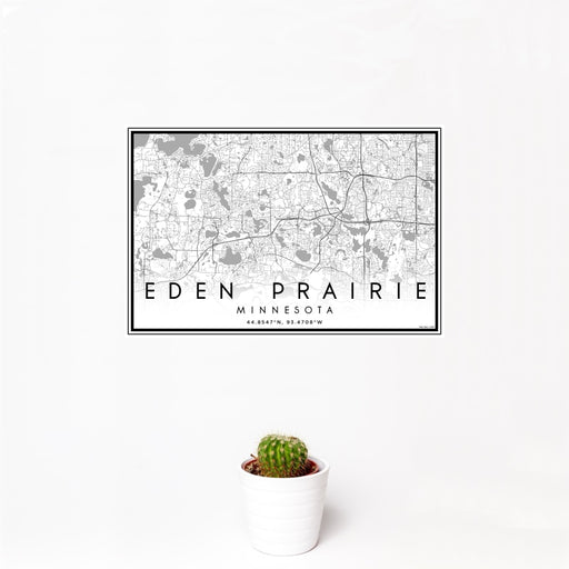 12x18 Eden Prairie Minnesota Map Print Landscape Orientation in Classic Style With Small Cactus Plant in White Planter