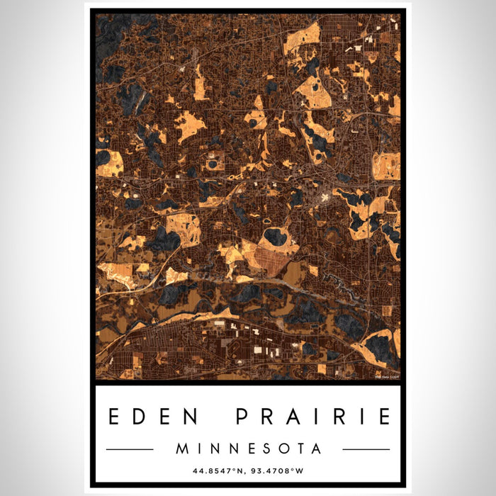 Eden Prairie Minnesota Map Print Portrait Orientation in Ember Style With Shaded Background