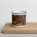 Front View Custom Eden Prairie Minnesota Map Enamel Mug in Ember on Cutting Board