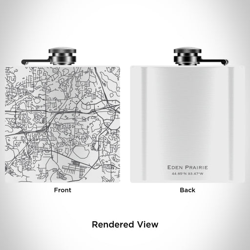 Rendered View of Eden Prairie Minnesota Map Engraving on 6oz Stainless Steel Flask in White
