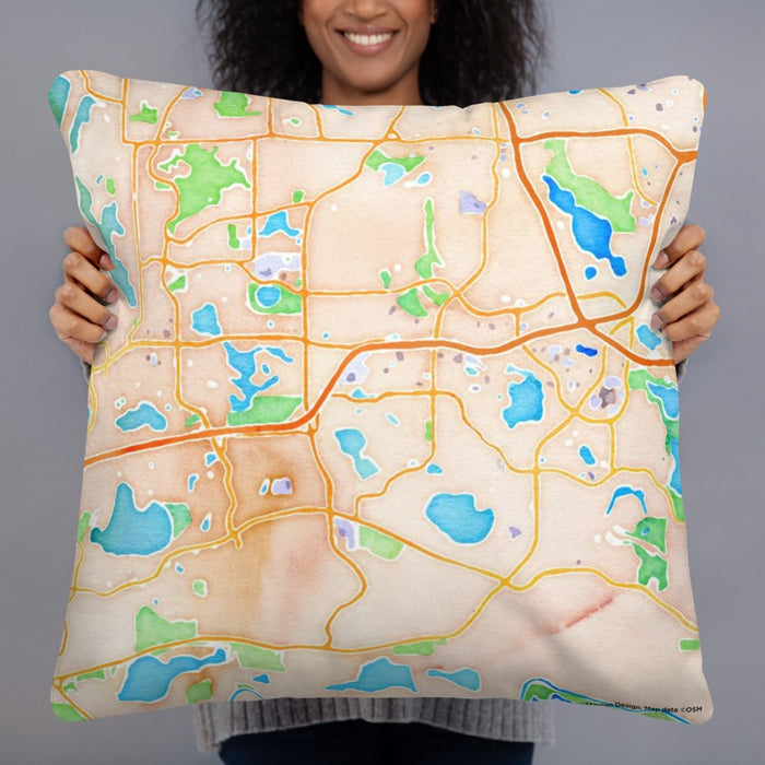 Person holding 22x22 Custom Eden Prairie Minnesota Map Throw Pillow in Watercolor