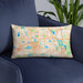 Custom Eden Prairie Minnesota Map Throw Pillow in Watercolor on Blue Colored Chair