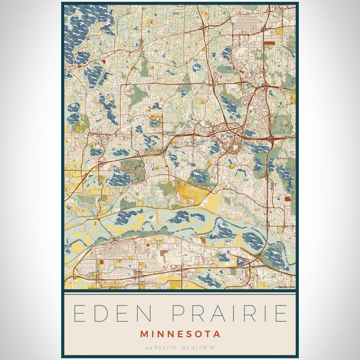 Eden Prairie Minnesota Map Print Portrait Orientation in Woodblock Style With Shaded Background