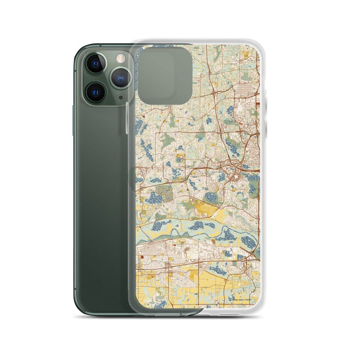 Custom Eden Prairie Minnesota Map Phone Case in Woodblock on Table with Laptop and Plant