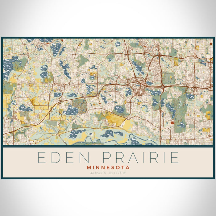Eden Prairie Minnesota Map Print Landscape Orientation in Woodblock Style With Shaded Background