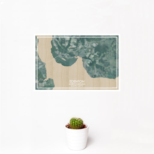 12x18 Edenton North Carolina Map Print Landscape Orientation in Afternoon Style With Small Cactus Plant in White Planter