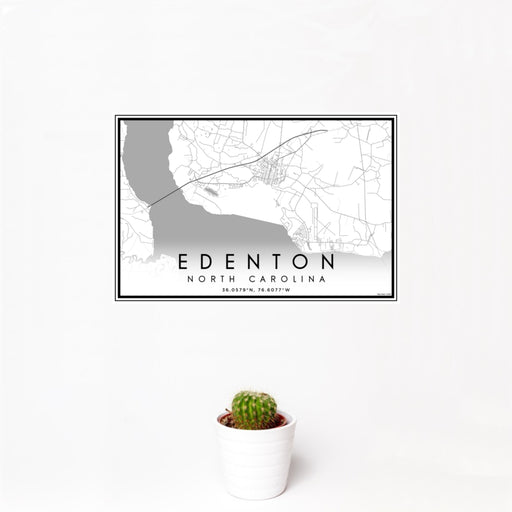 12x18 Edenton North Carolina Map Print Landscape Orientation in Classic Style With Small Cactus Plant in White Planter
