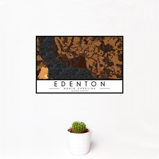 12x18 Edenton North Carolina Map Print Landscape Orientation in Ember Style With Small Cactus Plant in White Planter