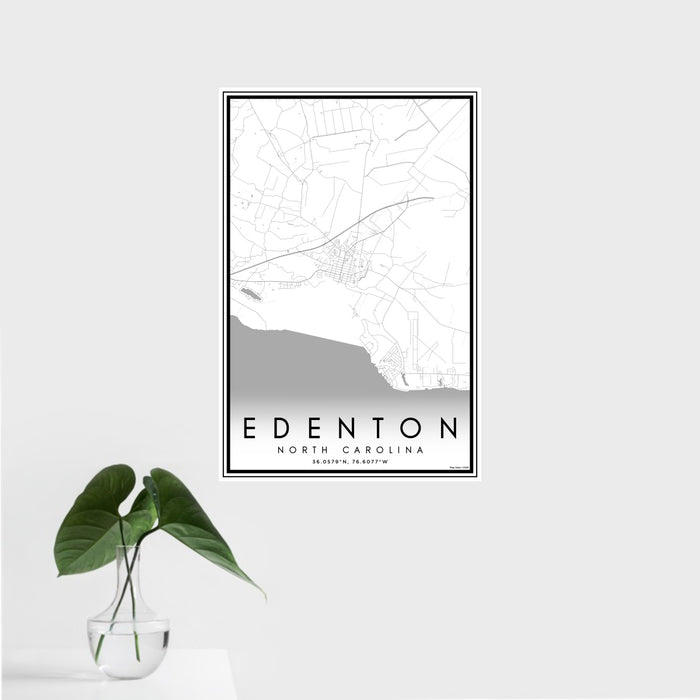 16x24 Edenton North Carolina Map Print Portrait Orientation in Classic Style With Tropical Plant Leaves in Water