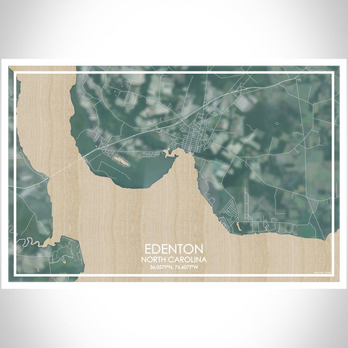 Edenton North Carolina Map Print Landscape Orientation in Afternoon Style With Shaded Background