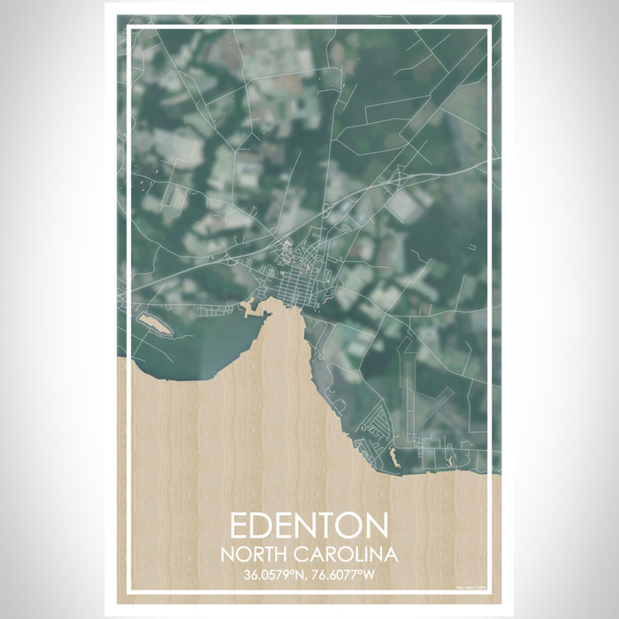 Edenton North Carolina Map Print Portrait Orientation in Afternoon Style With Shaded Background