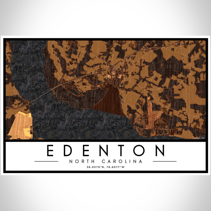 Edenton North Carolina Map Print Landscape Orientation in Ember Style With Shaded Background