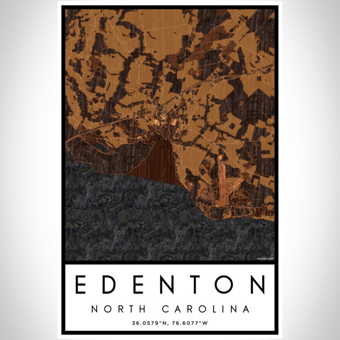 Edenton North Carolina Map Print Portrait Orientation in Ember Style With Shaded Background