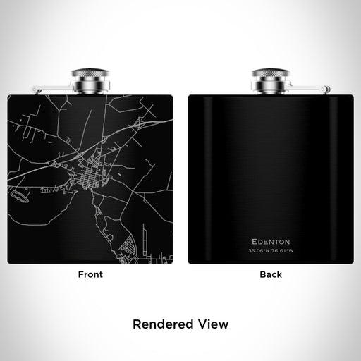 Rendered View of Edenton North Carolina Map Engraving on 6oz Stainless Steel Flask in Black